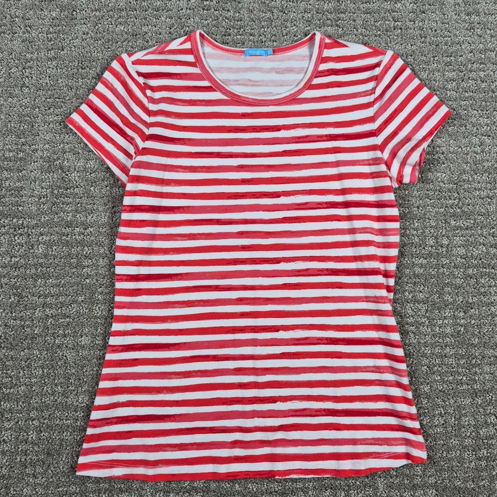 J Mclaughlin Shirt Womens S Red White Striped Short Sleeve Cotton Modal Top